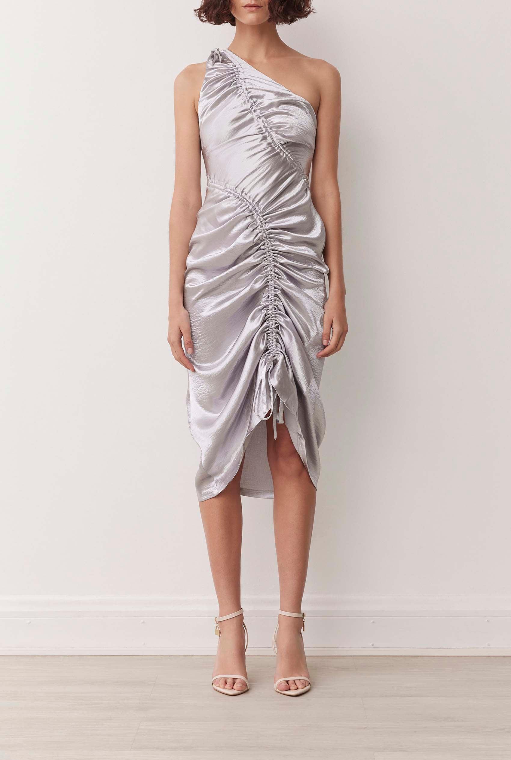 DAVEY MIDI DRESS IN METALLIC SILVER