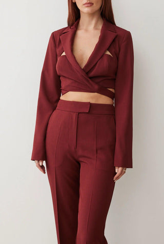 AUDREY CROP BLAZER IN CHESTNUT SUITING BOSKEMPER