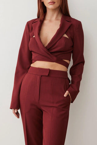 AUDREY CROP BLAZER IN CHESTNUT SUITING BOSKEMPER