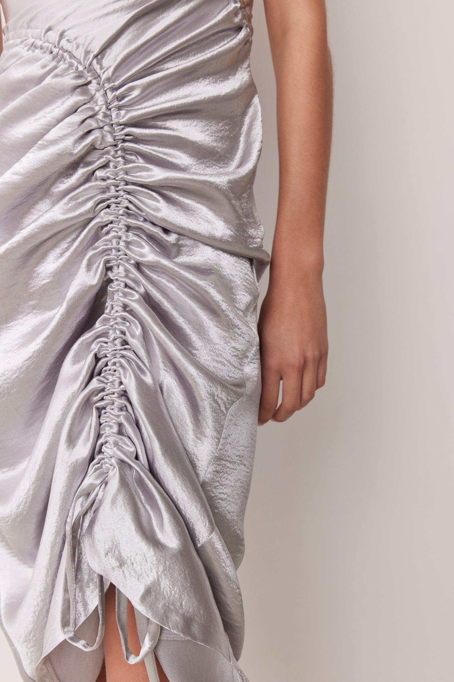 DAVEY MIDI DRESS IN METALLIC SILVER