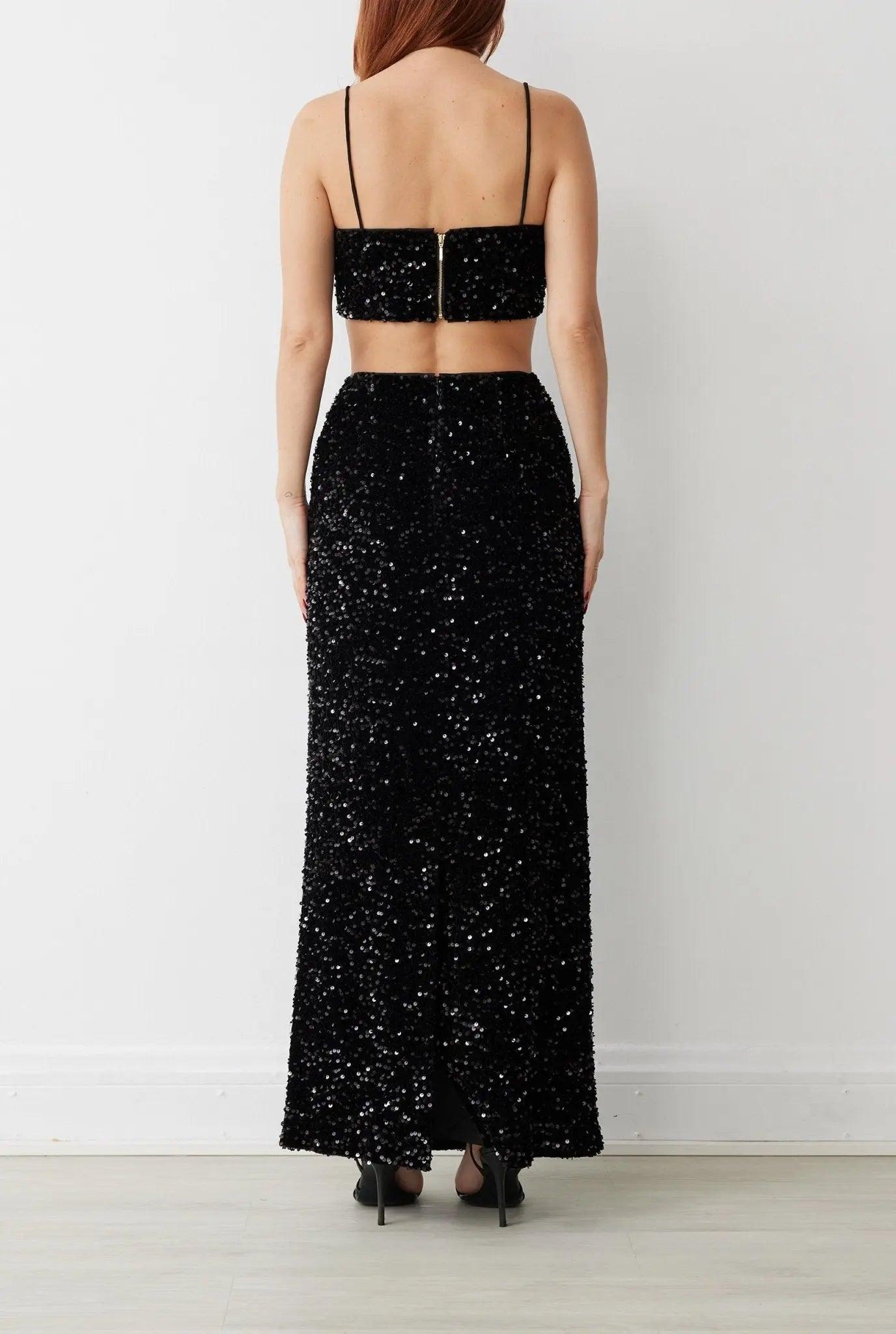 BROMLEY CROP TOP NOIR SEQUIN