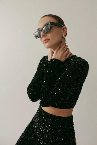 BROMLEY LS TOP IN NOIR SEQUIN