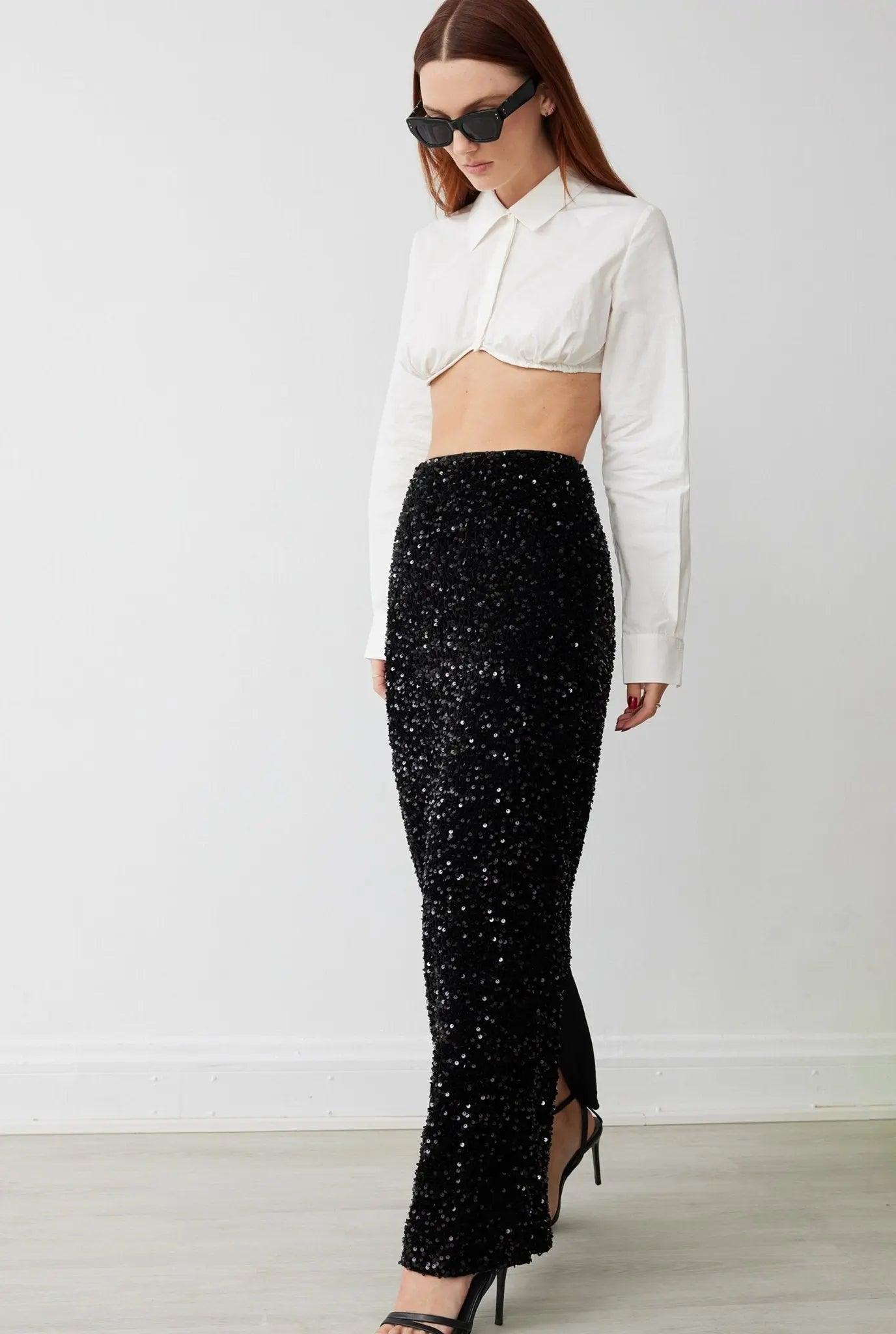 DAKOTA SKIRT IN NOIR SEQUIN