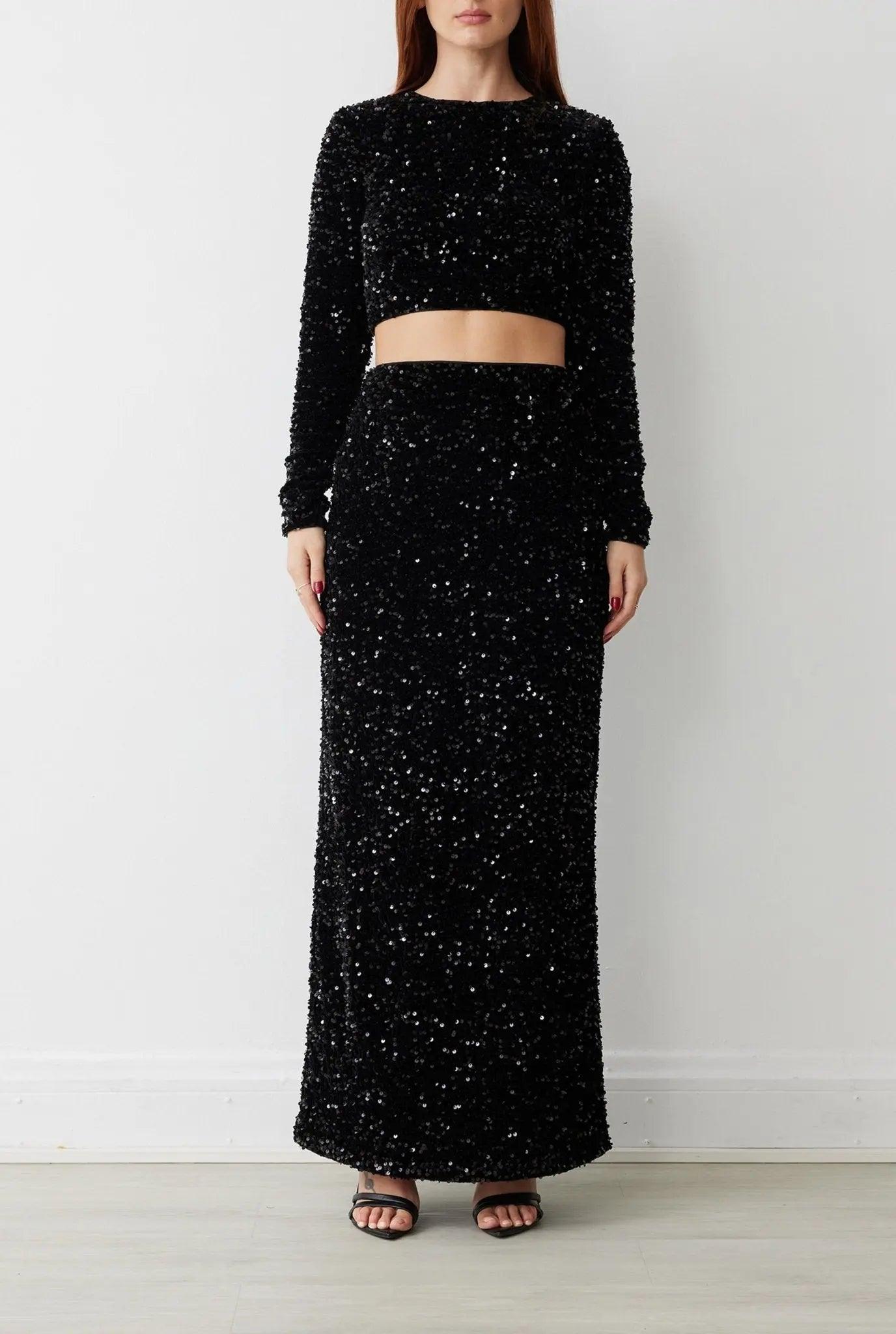 DAKOTA SKIRT IN NOIR SEQUIN