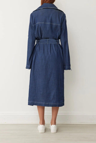 EVELYN TRENCH IN COBALT CHAMBRAY