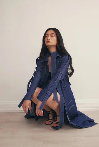 EVELYN TRENCH IN COBALT CHAMBRAY