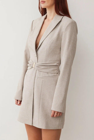 EVIE BLAZER DRESS IN BISCUIT SUITING