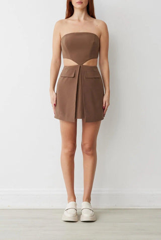 KIRSTY CUT-OUT DRESS IN COFFEE