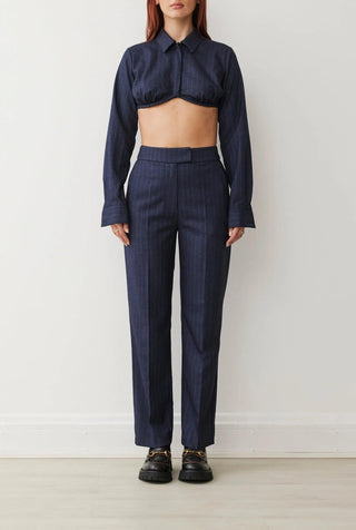 LARA LS SHIRT IN NAVY PINSTRIPE BOSKEMPER