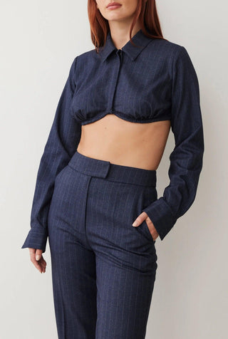 LARA LS SHIRT IN NAVY PINSTRIPE BOSKEMPER