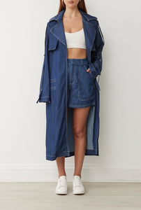 Evelyn Trench in Cobalt Chambray - BOSKEMPER