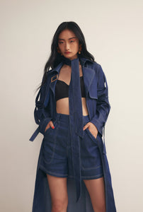 Evelyn Trench in Cobalt Chambray - BOSKEMPER